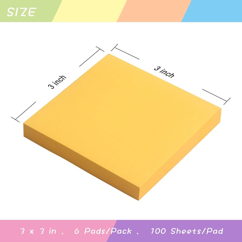 OSBOO Sticky Notes 3x3 Self-Stick Notes Pads with 6 Bright Colors  Easy to Post for Office  Shool  Home  6 Pads/Pack  100 Sheets/Pad (Orange) - Image 3